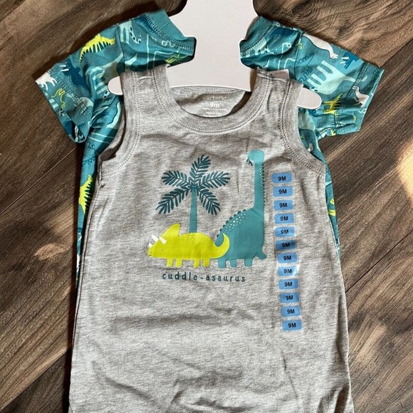 Carter's Baby Boy 2-Piece Romper Short Tank Dinosaurs Gray‎ Green Mult Sizes - Picture 1 of 4